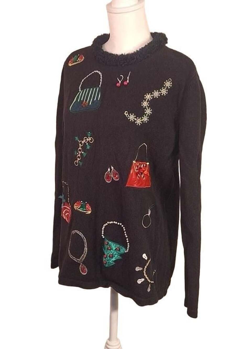 VTG Merry & Bright Christmas Sweater Petite XL Jewelry Purses, Gifts, - Picture 6 of 10